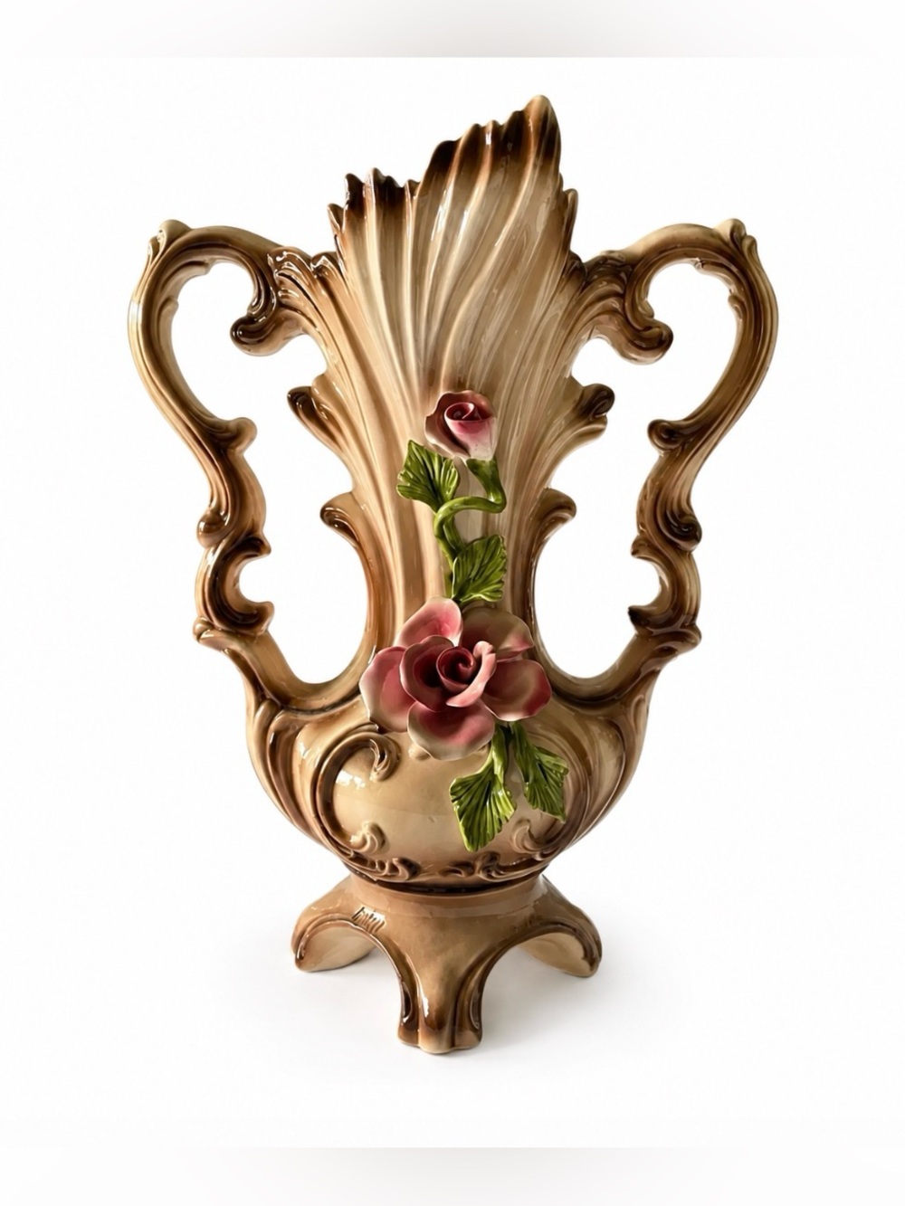 Capodimonte Footed Two Handled Italian Porcelain Vase Urn GORGEOUS Vintage